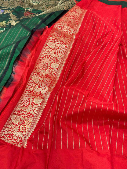 Bottle Green Pure Katan Silk Banarasi Handwoven Saree