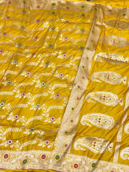 Mustard Yellow Pure Katan Mulberry Silk Handloom Banarasi Saree