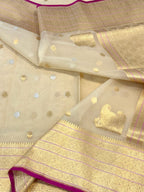 Beige Kora Silk Pure Handwoven Saree