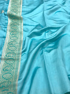 Sky Blue Pure Mulberry Chiniya Silk Lightweight Banarasi Saree