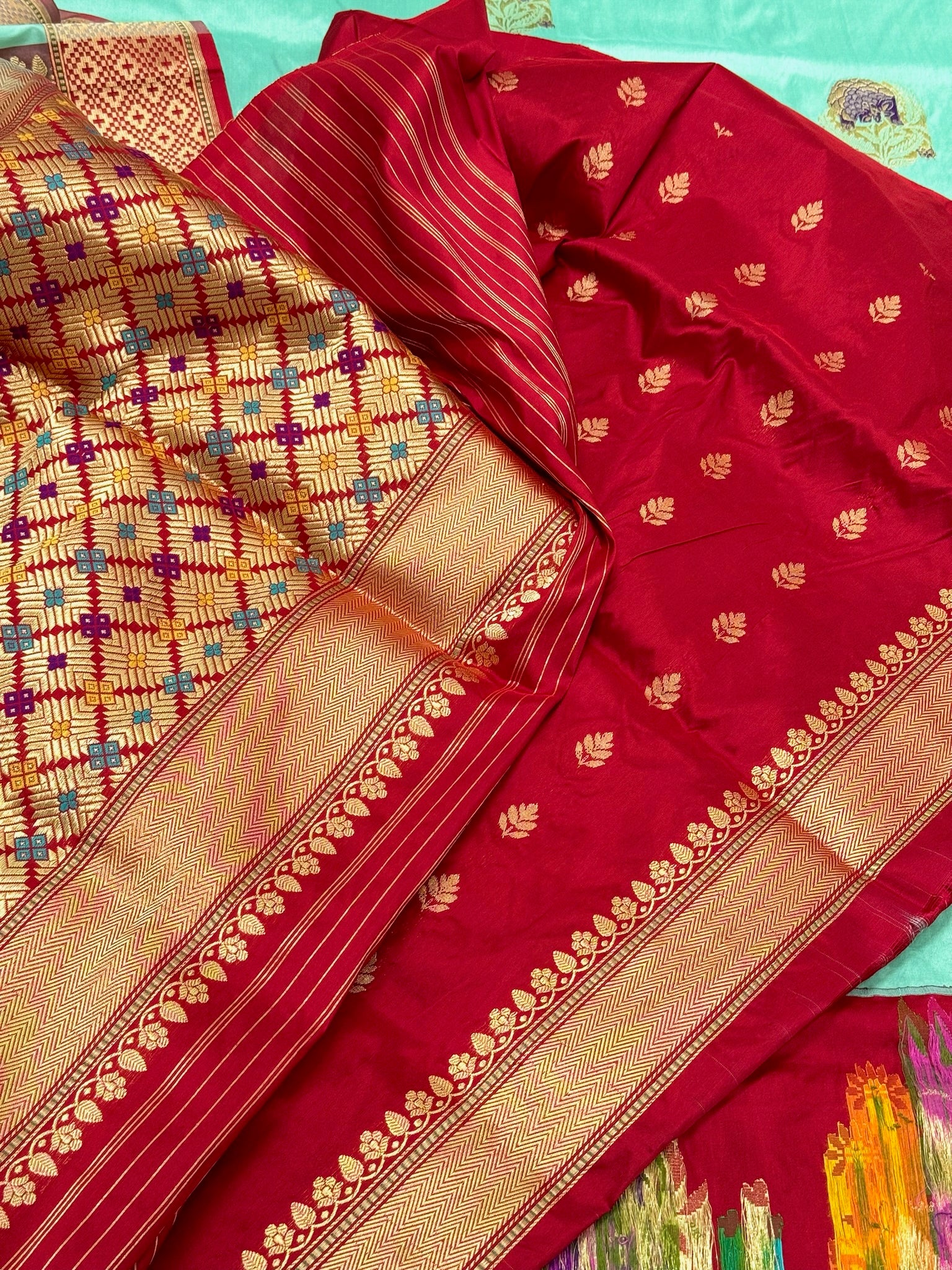 Sea Green Pure Katan Silk Handwoven Saree