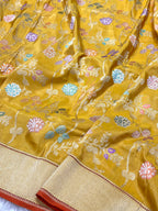 Gold Yellow Pure Double Katan Tissue Silk Handwoven Banarasi Saree
