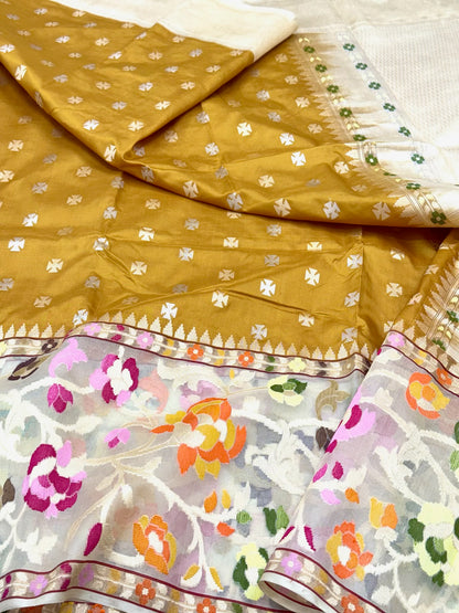 Mustard Yellow Pure Katan Mulberry Silk Authentic Banarasi Handwoven Saree - Crafted To Captivate