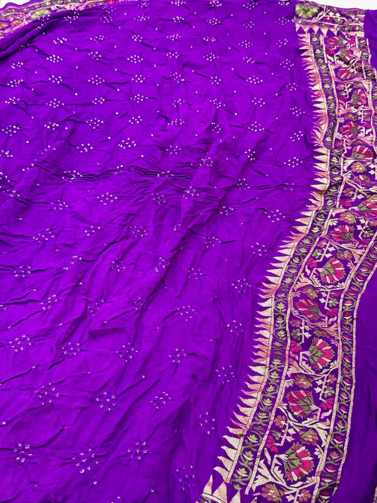 Purple Pure Chiffon Georgette Handloom Banarasi Bandhej Saree - Six Yards Elevated