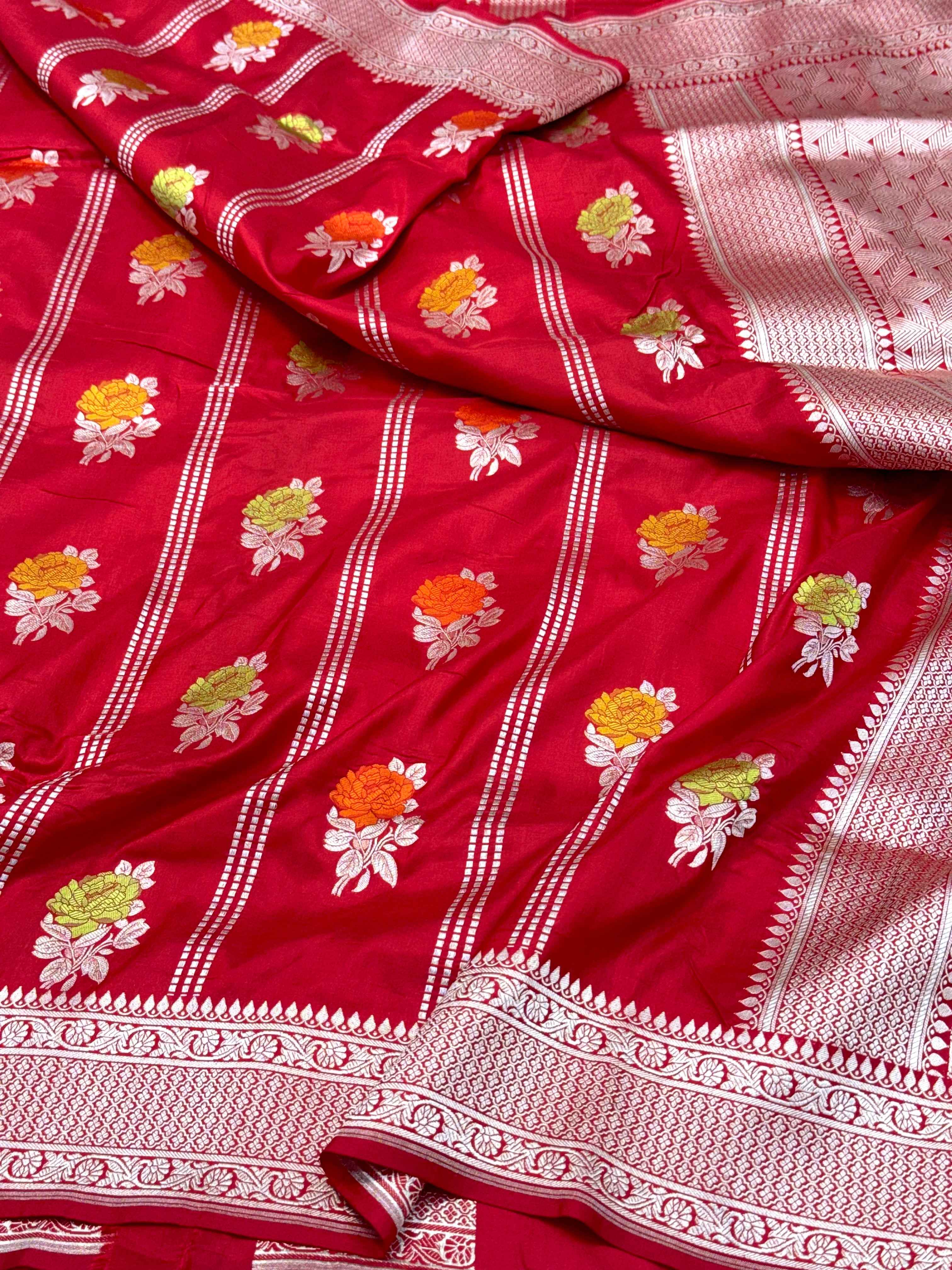 Blue Pure Mulberry Katan Silk Handloom Banarasi Saree