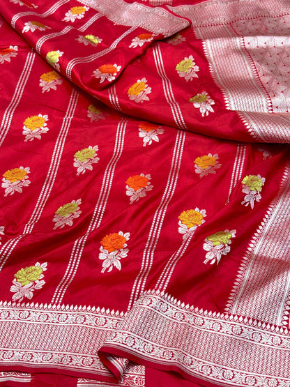 Blue Pure Mulberry Katan Silk Handloom Banarasi Saree