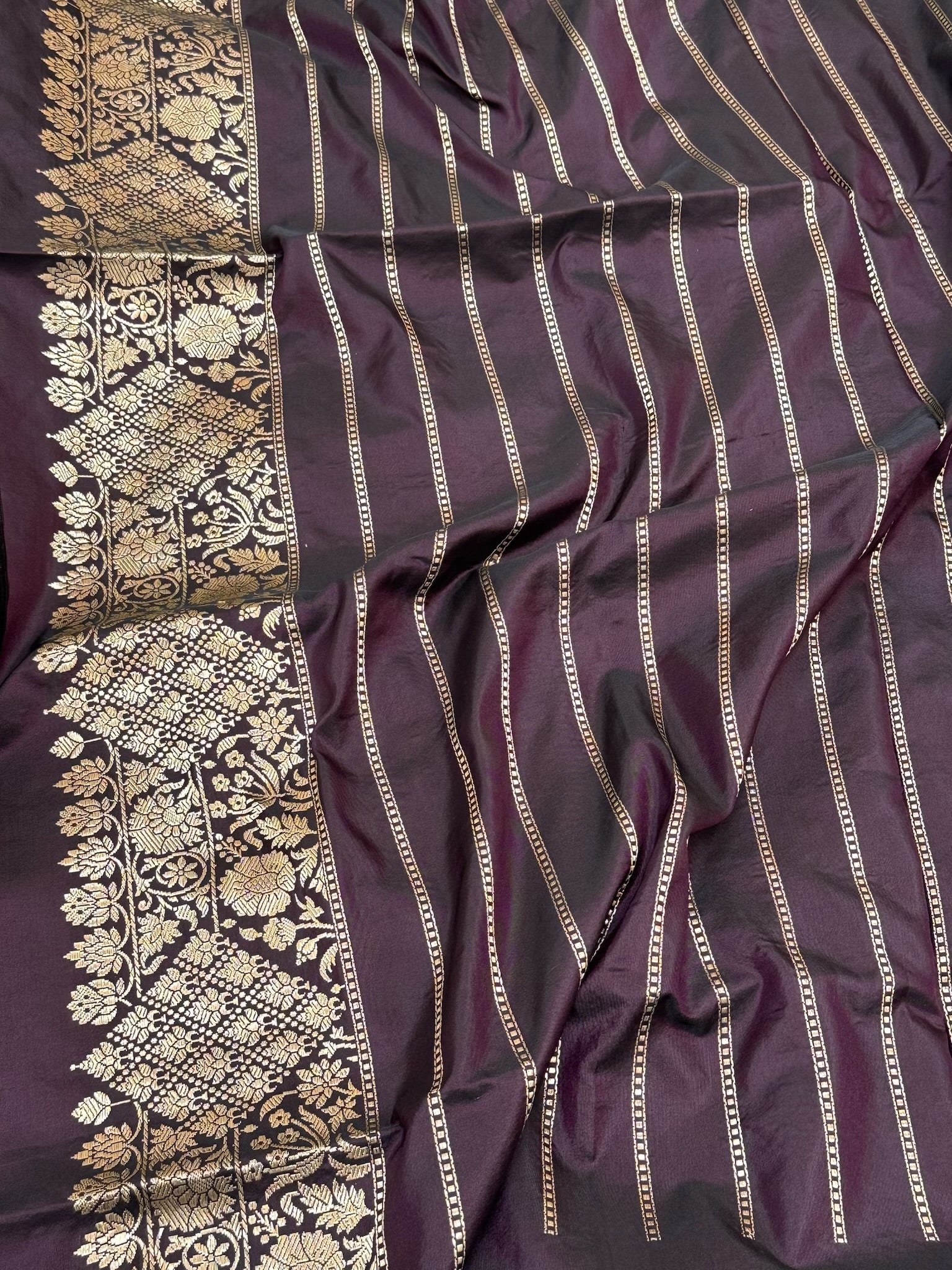 Wine Pure Mulberry Katan Silk | Kadhwa Weave | Handwoven Premium Banarasi Saree