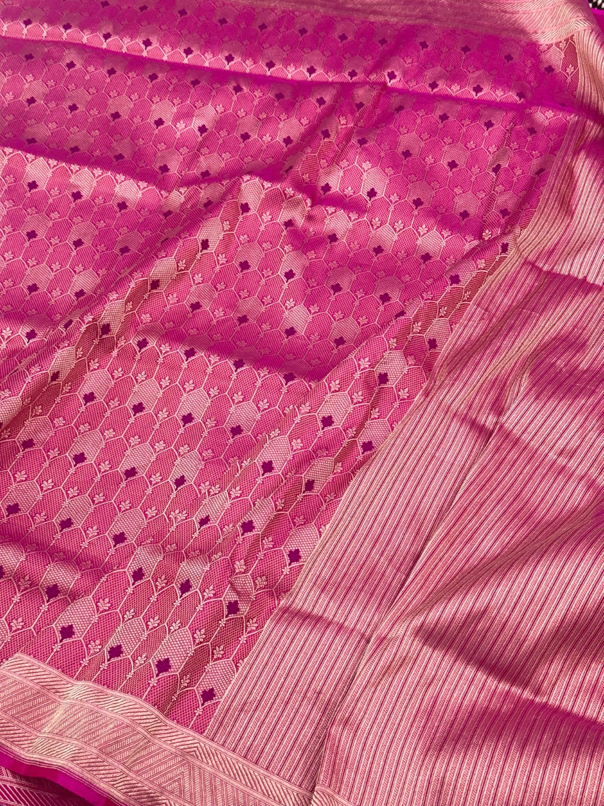Rani Pink Pure Katan Silk Handloom Contemporary Banarasi Brocade Saree