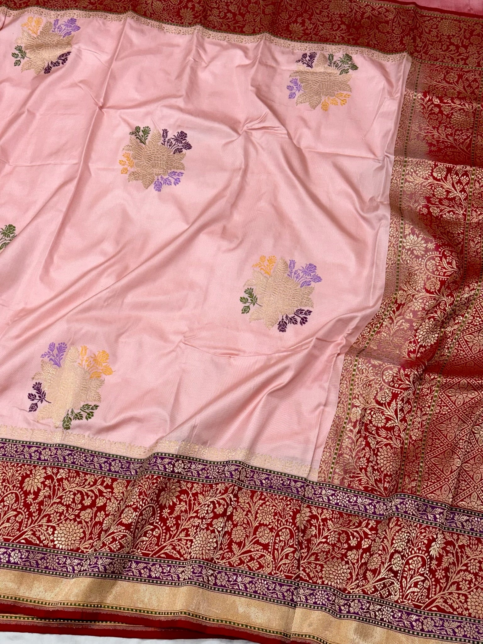 Powder Pink Pure Katan Mulberry Silk Handwoven Banarasi Saree - The Statement Six Yards