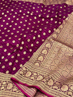 Dark Magenta Pure Satin Silk Handwoven Banarasi Saree