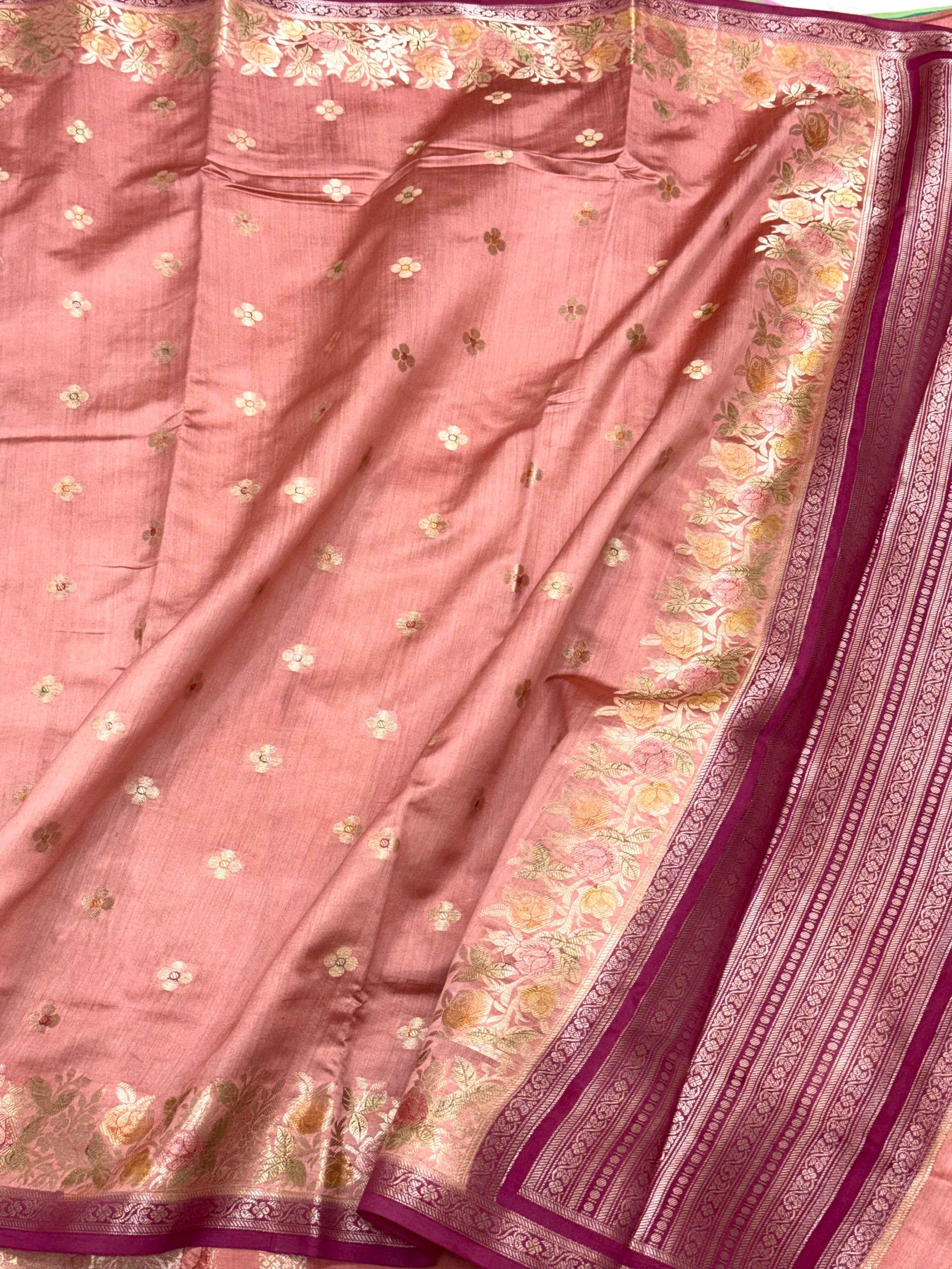 Vintage Aqua Pure Mulberry Chiniya Silk Handloom Banarasi Saree