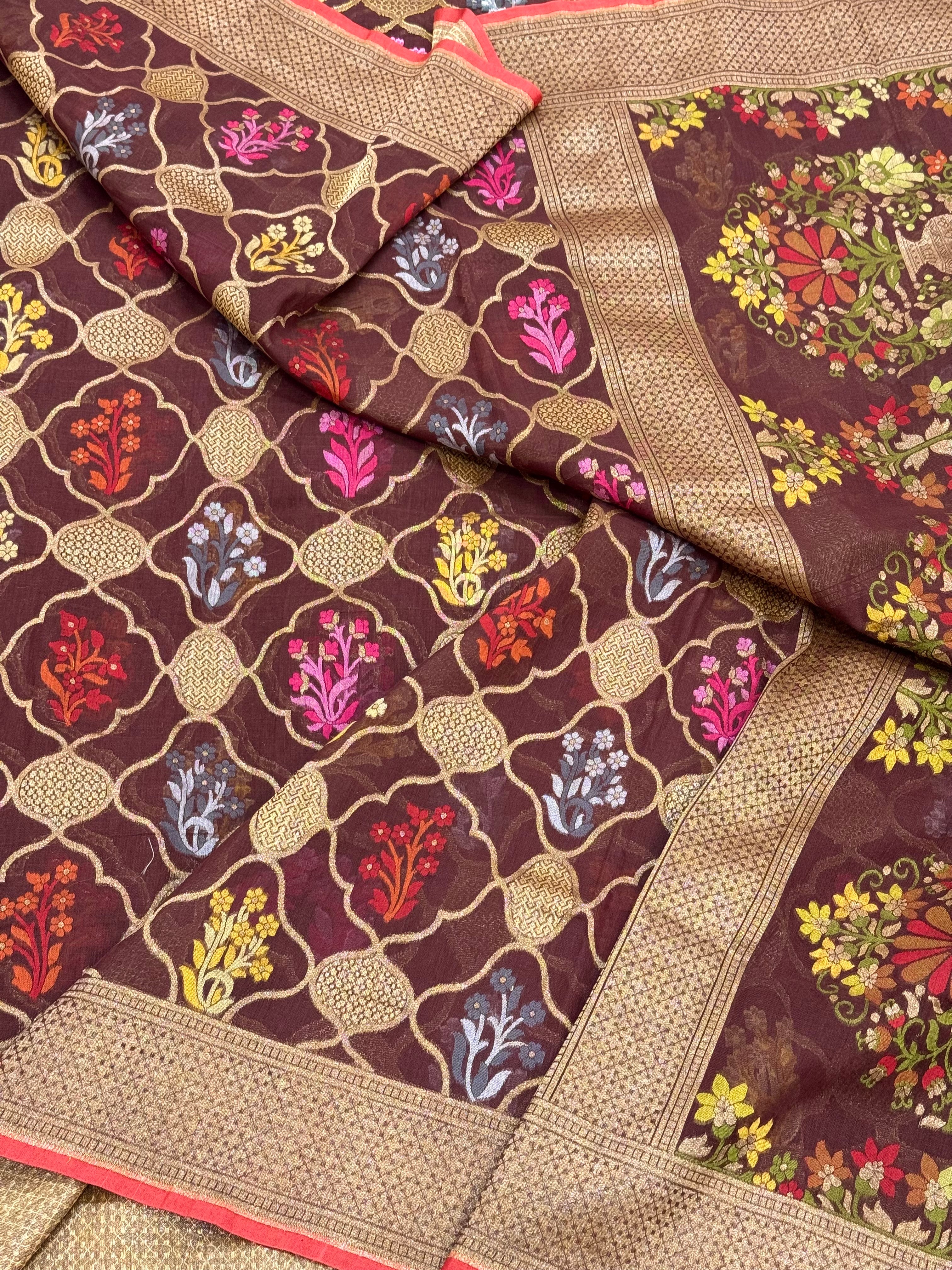 Brown Ektara Weave Handloom Jamdani Saree