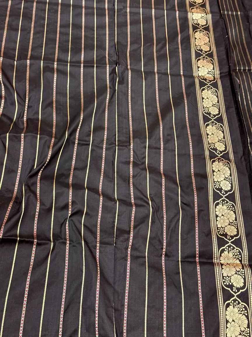 Black Pure Mulberry Katan Silk | Kadhwa Technique | Handwoven Banarasi Saree