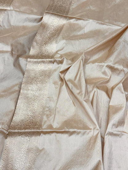 Beige Pure Katan Mulberry Silk Handwoven | Kadhwa Weave | Timeless Banarasi Saree