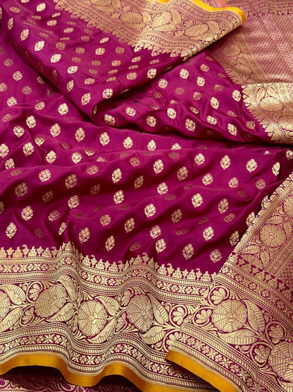 Berry Wine Pure Mulberry Katan Silk Handloom Banarasi Saree