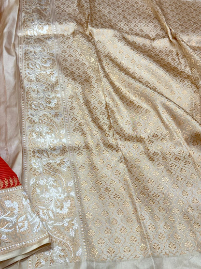 Rustic Orange Handwoven | Kadhwa + Kadhiyal Technique | Banarasi Saree - Pure Mulberry Double Katan Silk Ektara Banarasi Saree