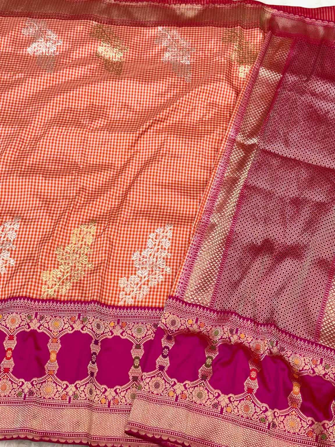 Orange Pure Katan Silk Handwoven Banarasi Saree - Pure Mulberry Silk | Kadhwa Technique | Contemporary Banarasi Saree