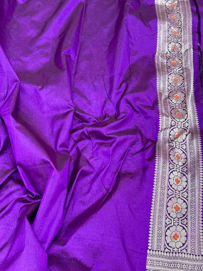 Purple Banarasi Handloom Silk Saree | Pure Mulberry Katan Silk Banarasi Saree