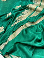 Bottle Green Mashru Satin Silk Pure Handwoven Saree