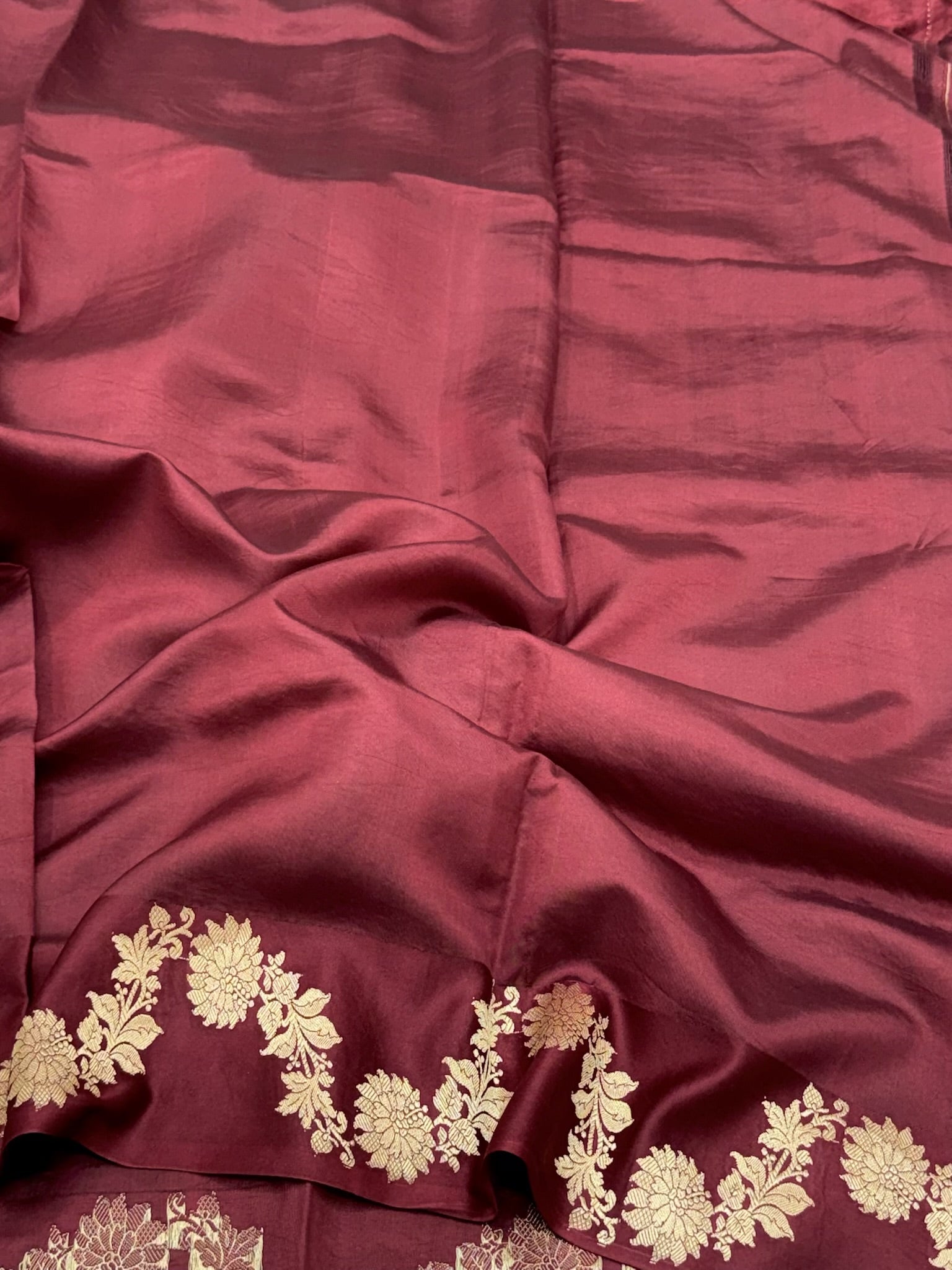 Wine Pure Raw Mango Silk Handwoven Banarasi Saree