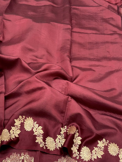 Wine Pure Raw Mango Silk Handwoven Banarasi Saree