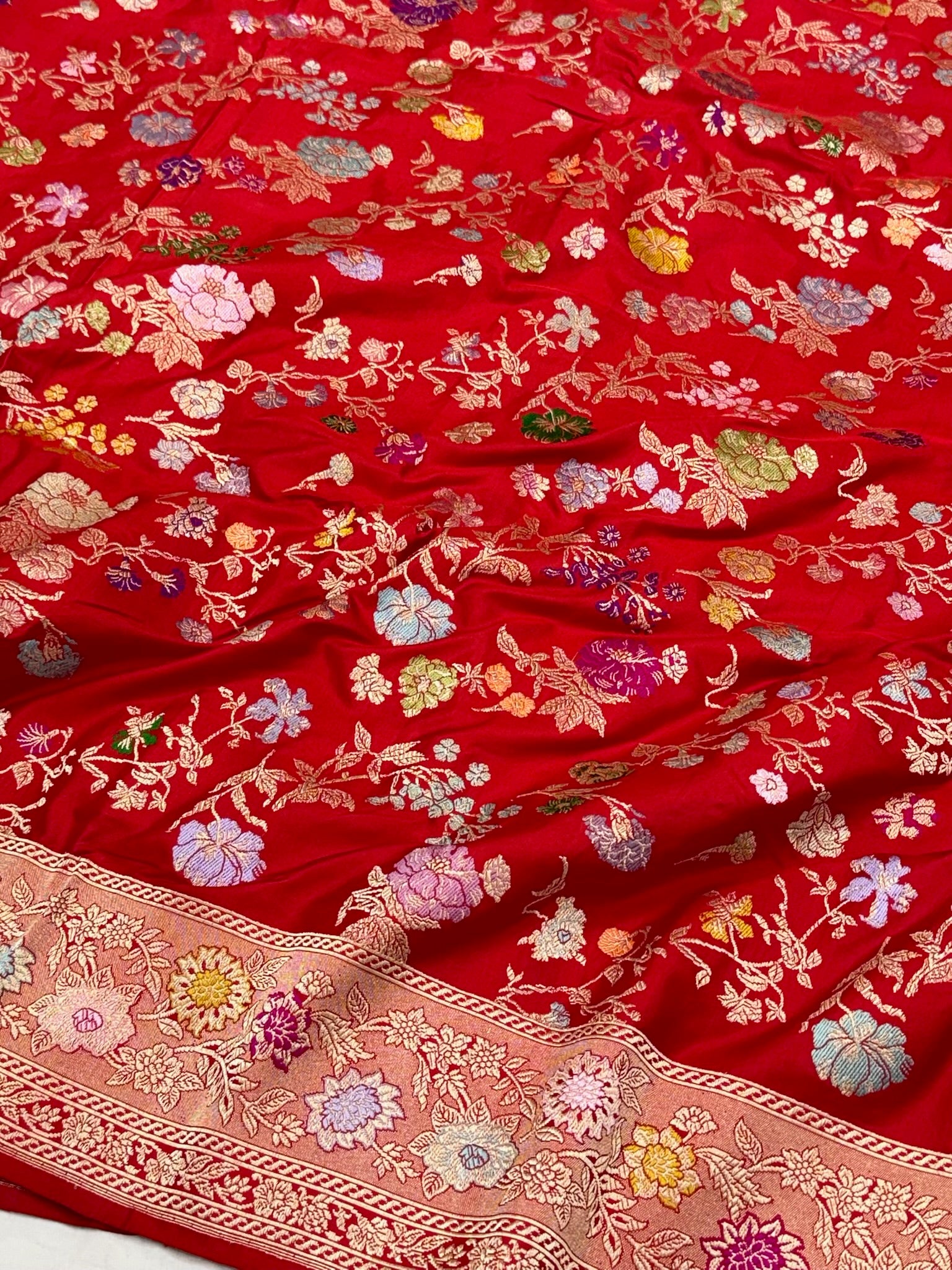 Red Pure Mulberry Double Katan Silk Handwoven Premium Banarasi Saree | Authentic Kadhwa Technique Banarasi Saree