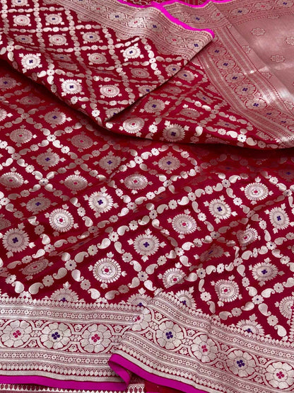 Red Banarasi Silk Saree | Handloom Pure Katan Silk & Pure Mulberry Silk Saree