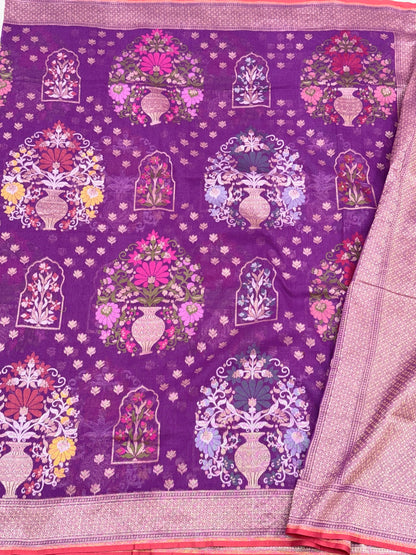 Lavender Muslin Cotton Jamdani Ektara Weave Handloom Banarasi Saree