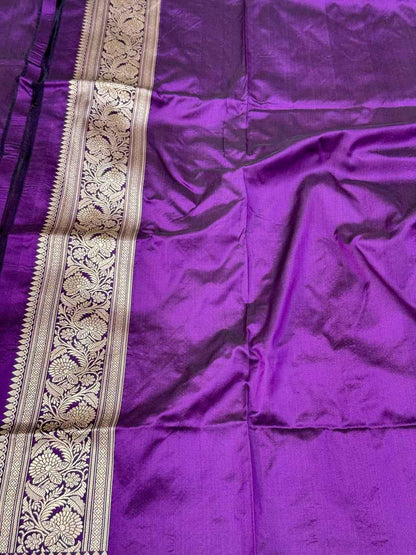 Purple Pure Mulberry Katan Silk Handwoven Banarasi Saree | Kadhwa Technique |