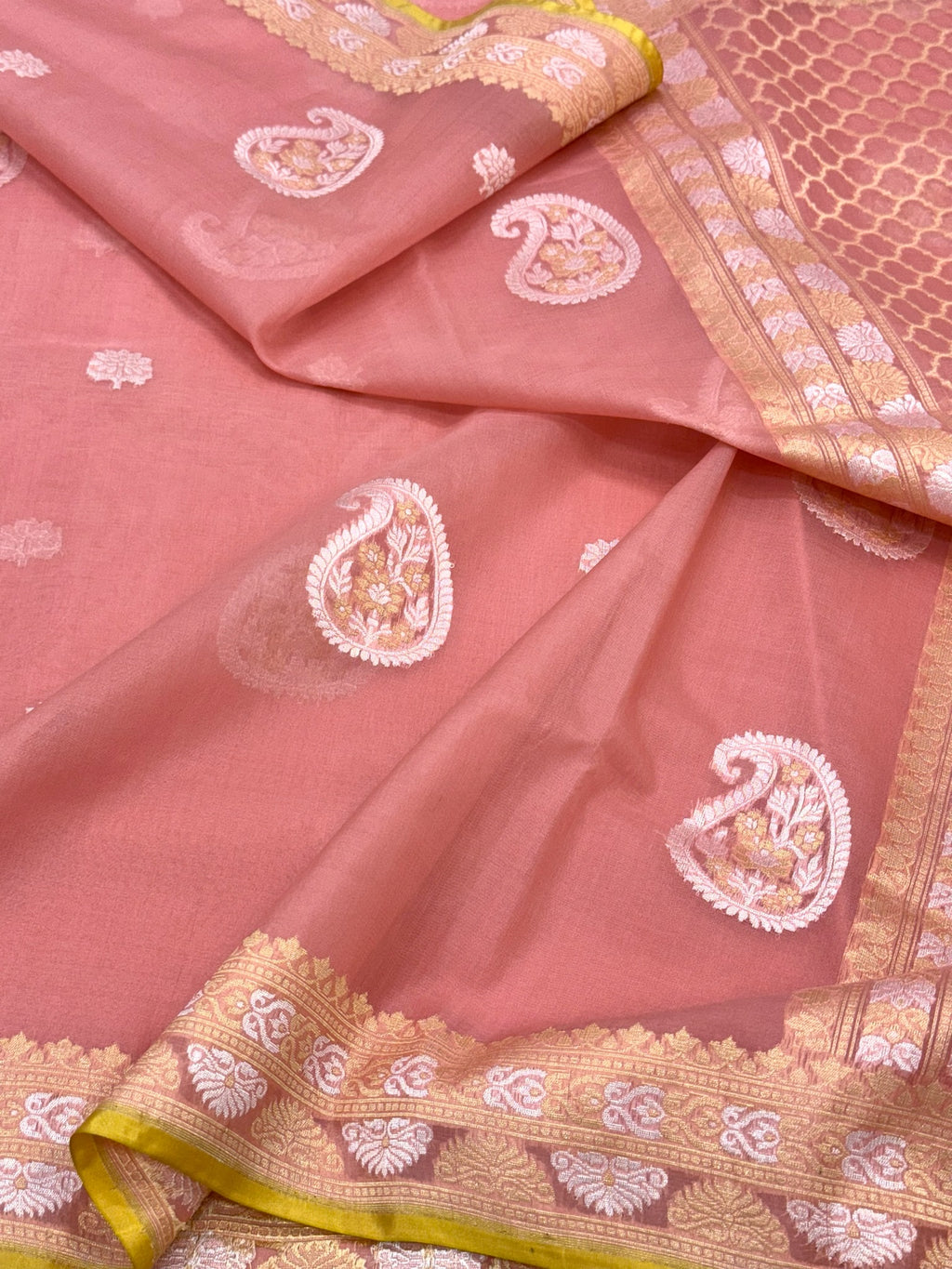 Pink Kora Silk Pure Handwoven Saree