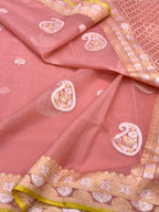 Pink Kora Silk Pure Handwoven Saree
