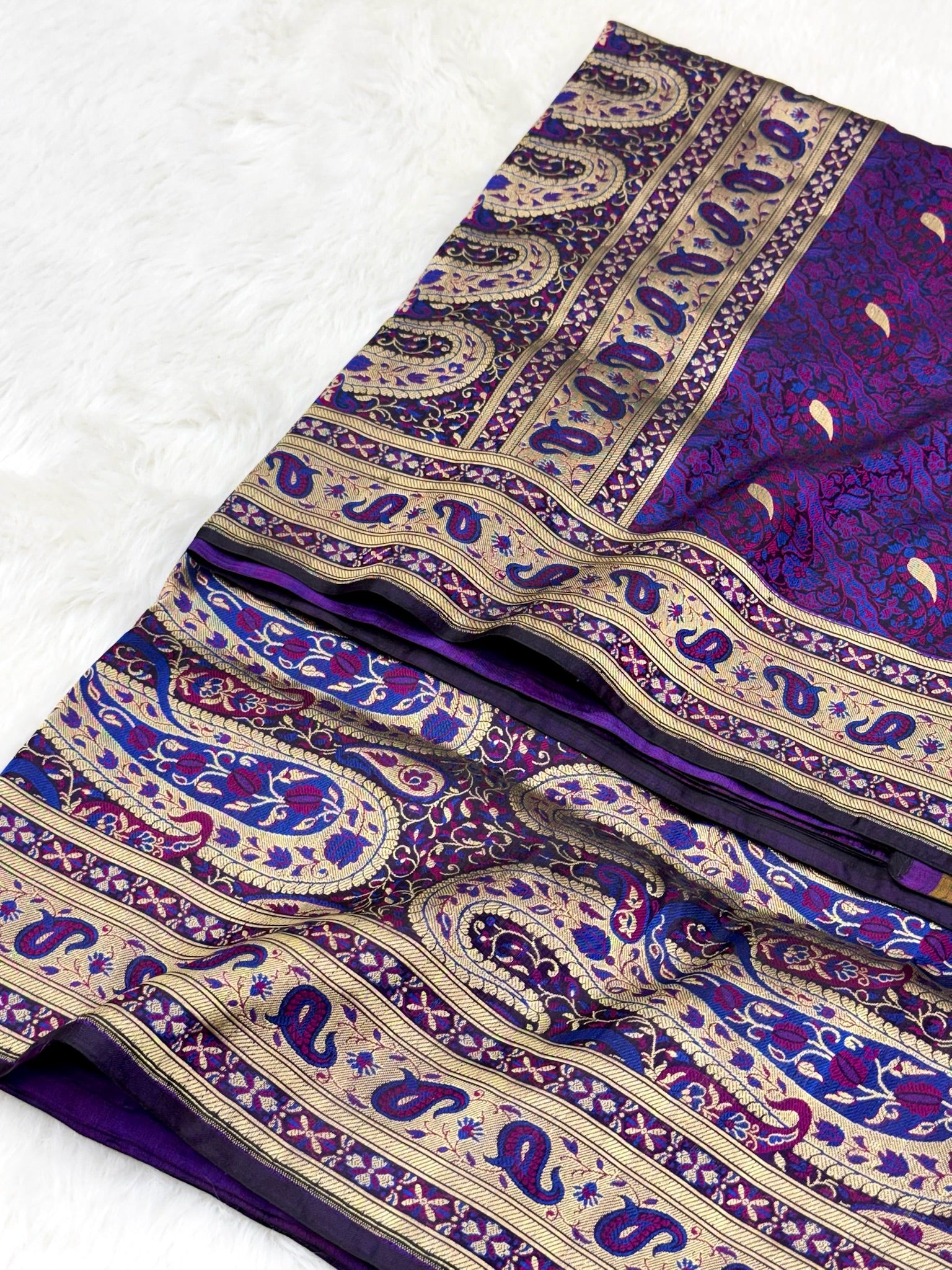 Purple Pure Satin Silk Handwoven Banarasi Tanchoi Saree