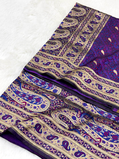 Purple Pure Satin Silk Handwoven Banarasi Saree |Tanchoi|
