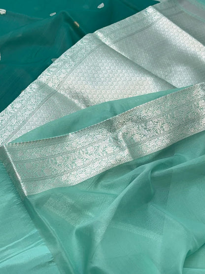 Green Pure Kora Organza Silk Handwoven Banarasi Saree