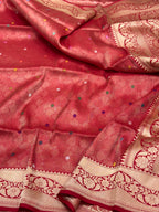 Deep Red Pure Katan Silk Handwoven Banarasi Saree - Brocade