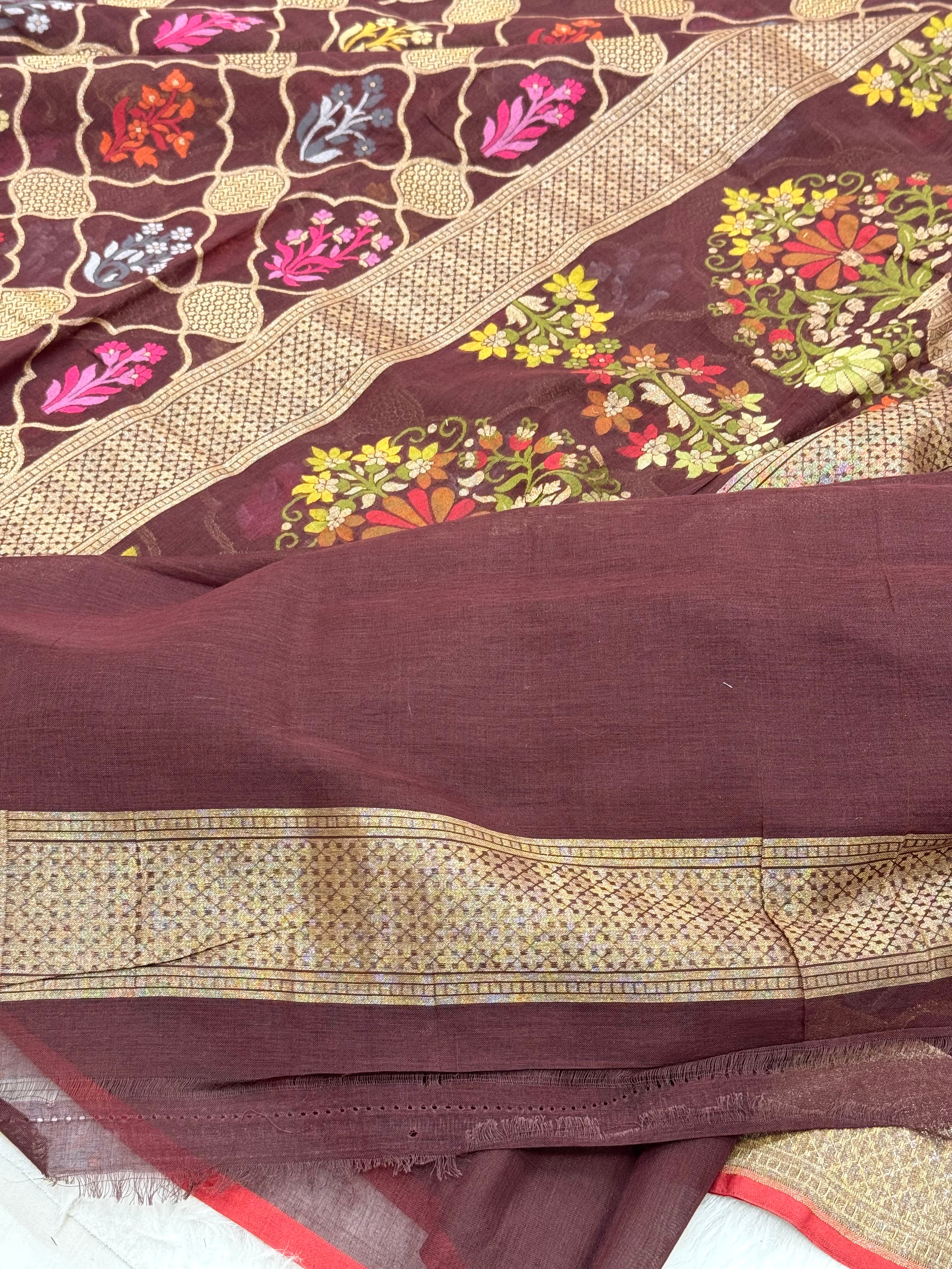 Brown Ektara Weave Handloom Jamdani Saree