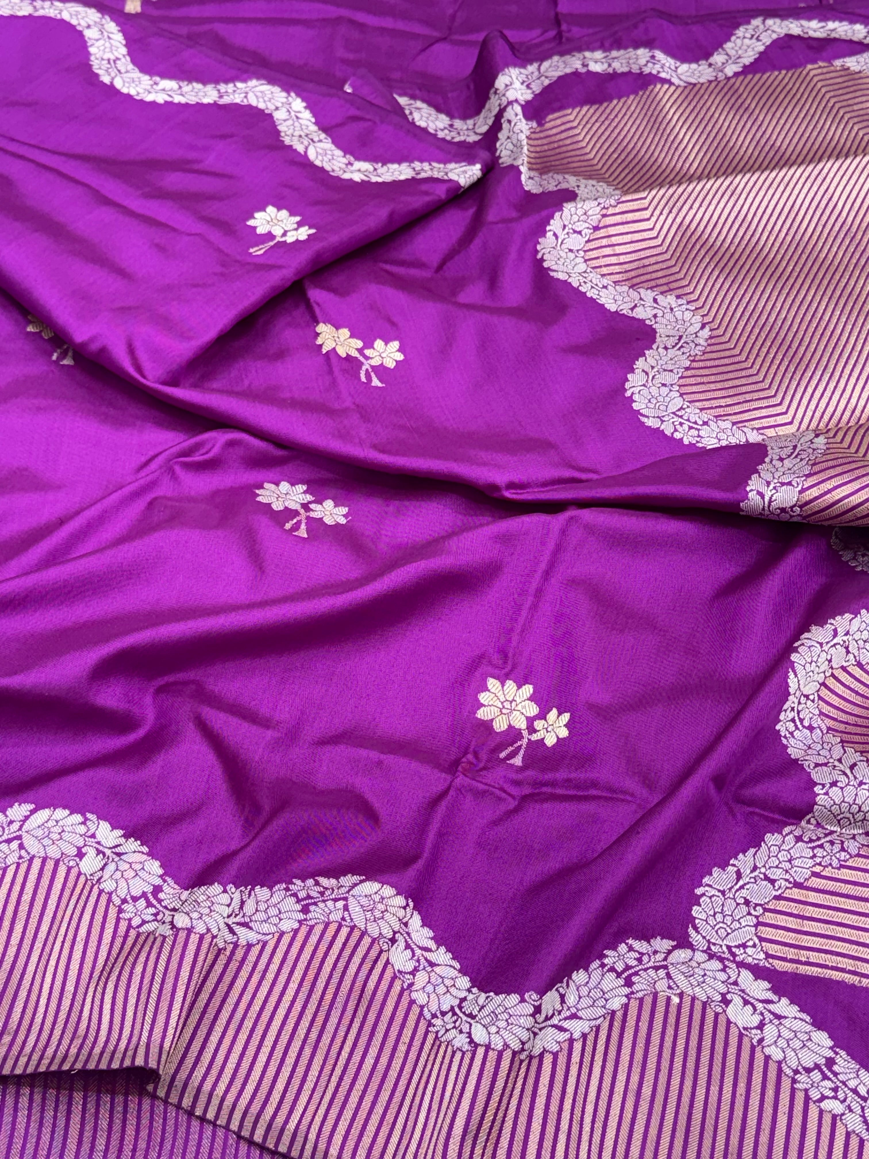 Magenta Purple Pure Mulberry Katan Silk Handwoven Banarasi Saree- Ektara Weave