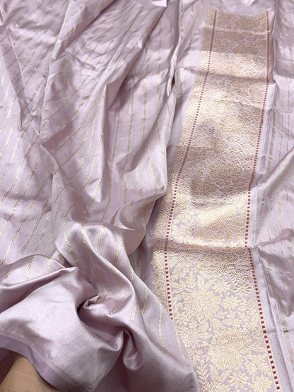 Dusty Lavender Pure Double Katan Silk Handwoven Banarasi Saree | Kadhwa Technique  Tradition Meets Luxury