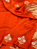 Rustic Orange Pure Raw Mango Silk Handwoven Saree