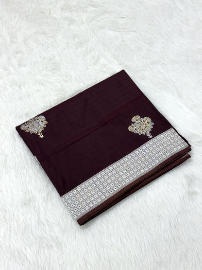Brown Pure Katan Silk Handwoven Banarasi Saree