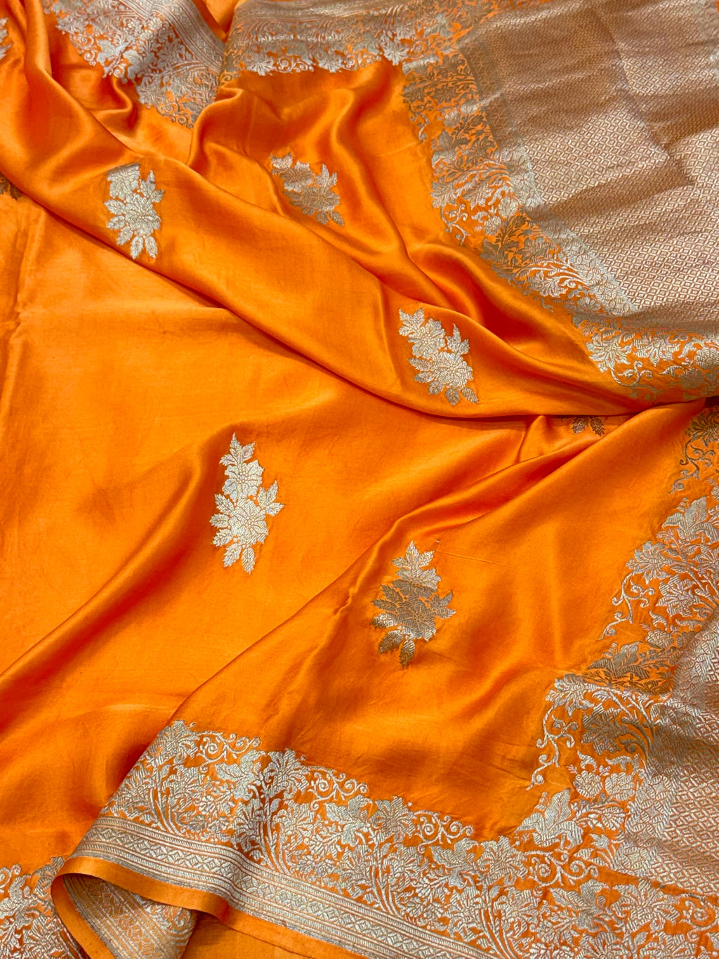 Orange Mashru Satin Silk Saree