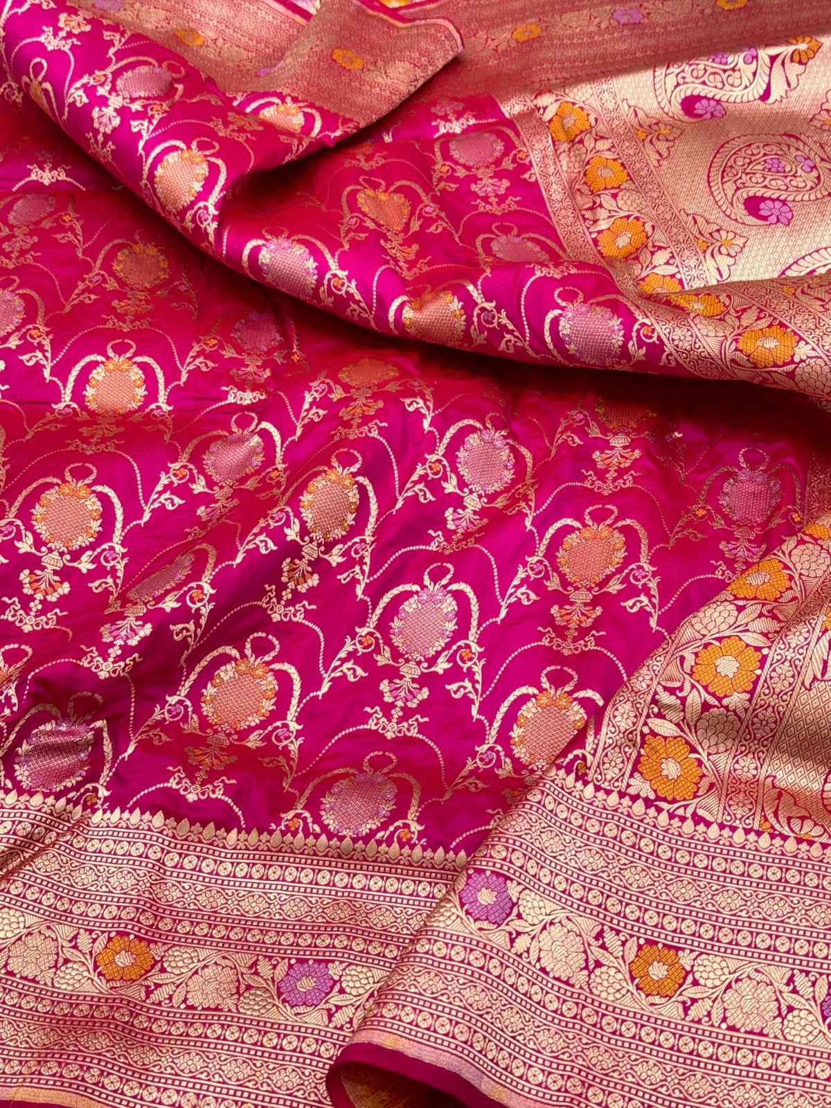 Red Orange Pure Katan Silk Handwoven Banarasi Saree