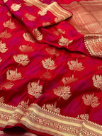 Dark Magenta Pure Satin Silk Handwoven Banarasi Saree