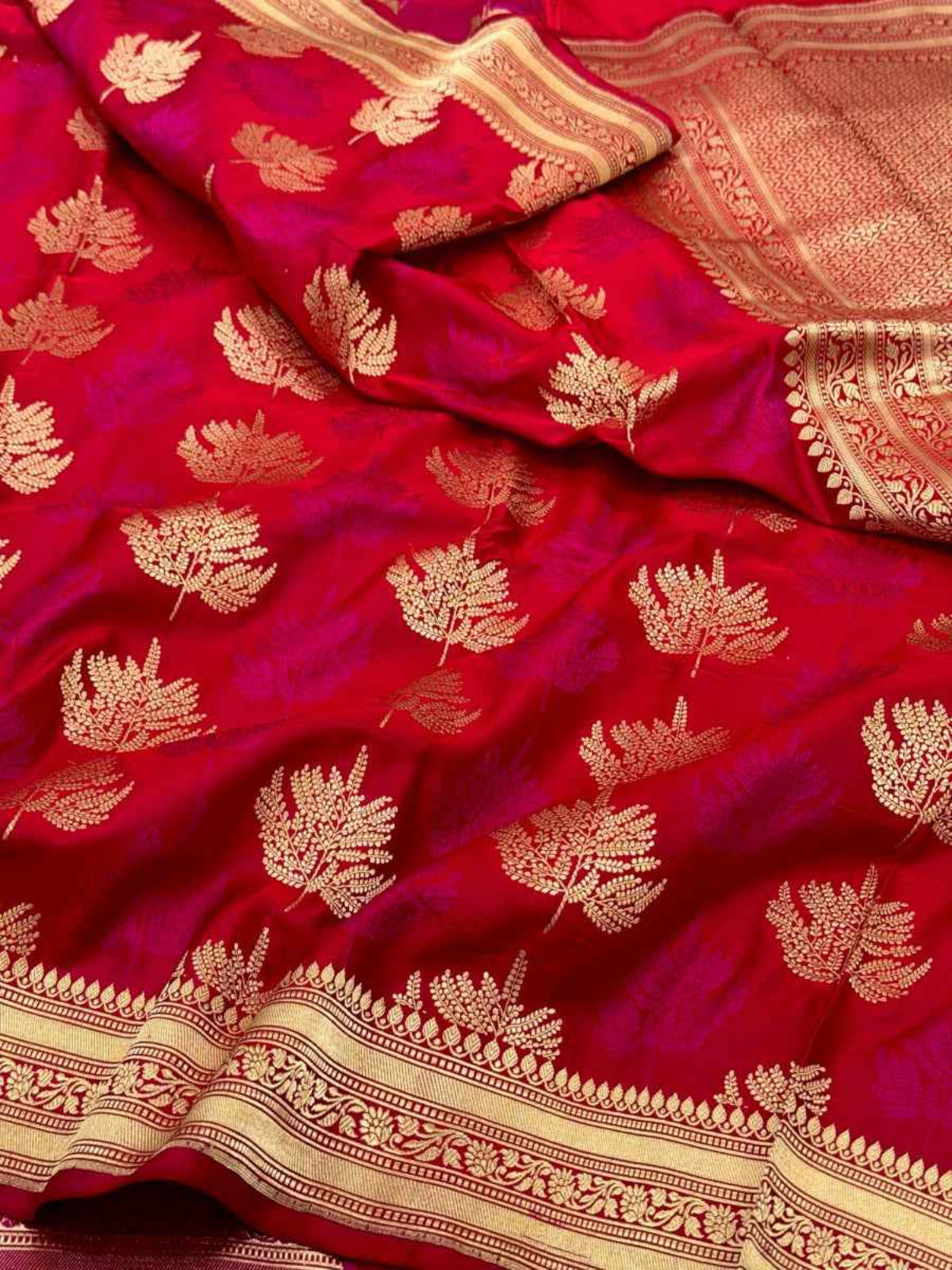 Dark Magenta Pure Satin Silk Handwoven Banarasi Saree