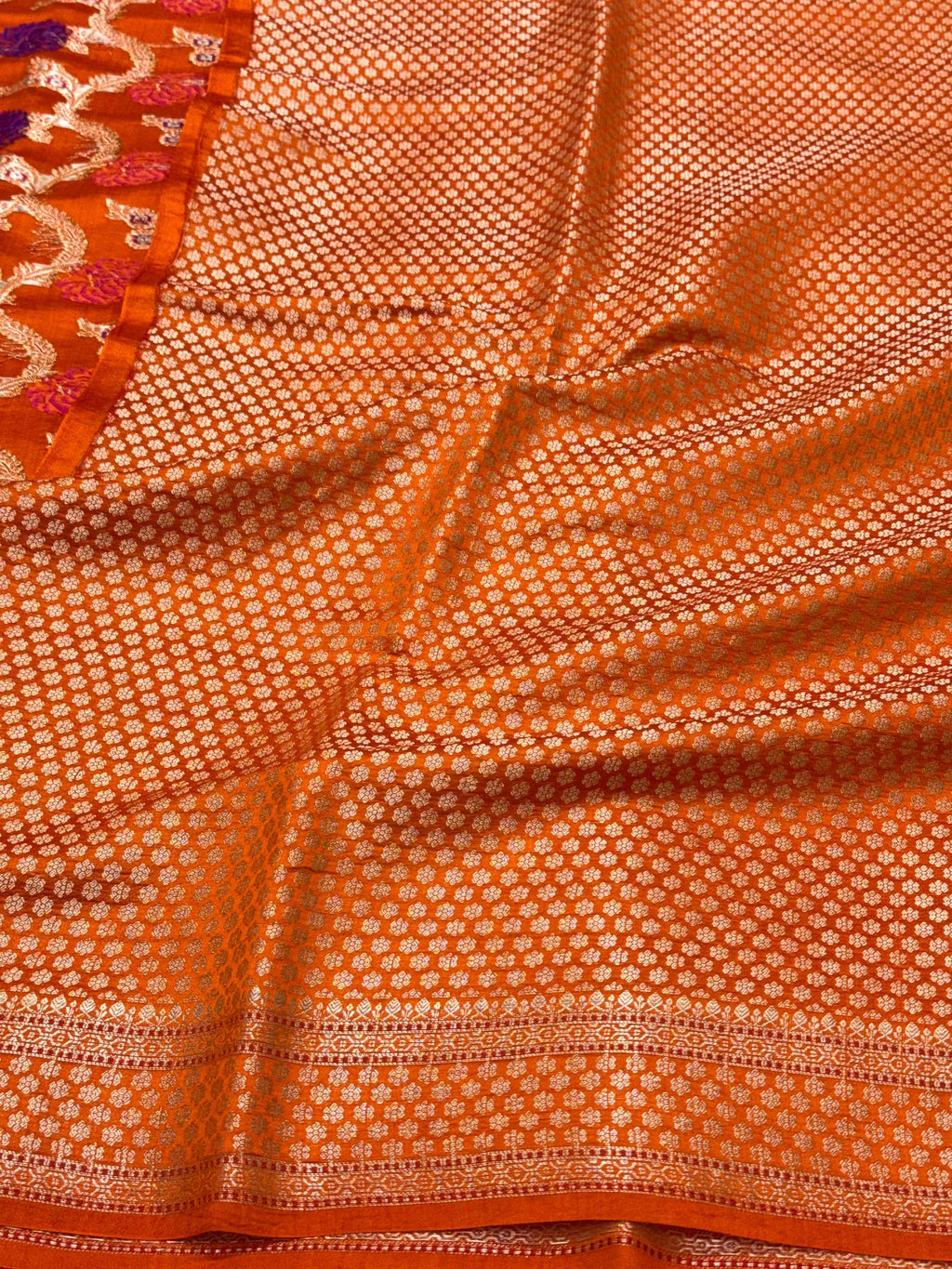 Orange Pure Mulberry Chiniya Silk Meenakari  Banarasi Saree- Lightweight