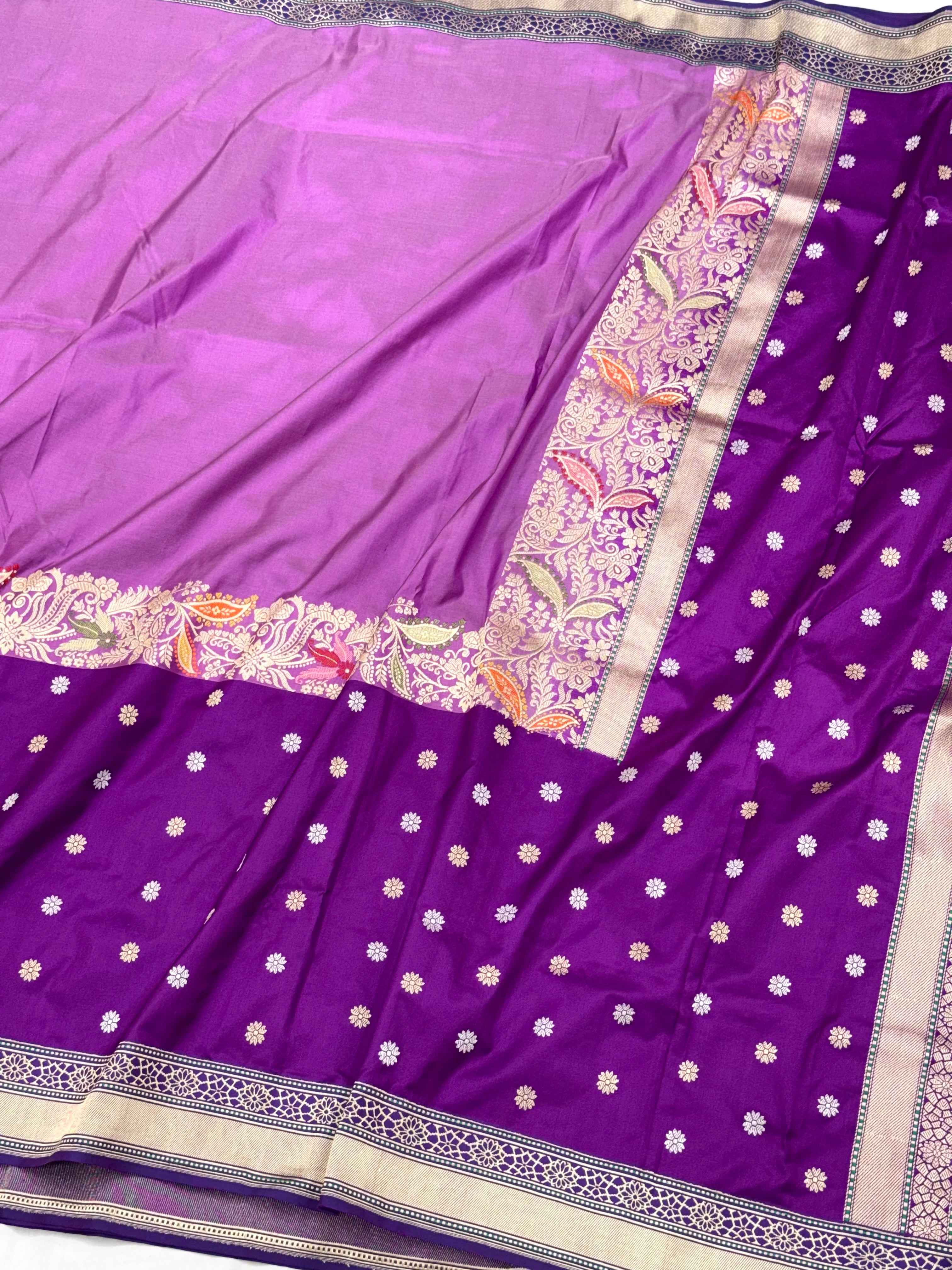 Purple Pure Mulberry Katan Silk Handwoven Banarasi Saree