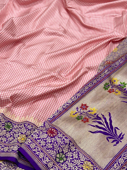 Pink Pure Mulberry Double Katan Silk | Kadhwa Ektara Kadhiyal | Handwoven Banarasi Saree - Six Yards of Pure Elegance