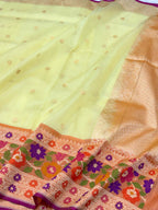 Pastel Yellow Ektara Weave Pure Kora Silk Handwoven Banarasi Saree