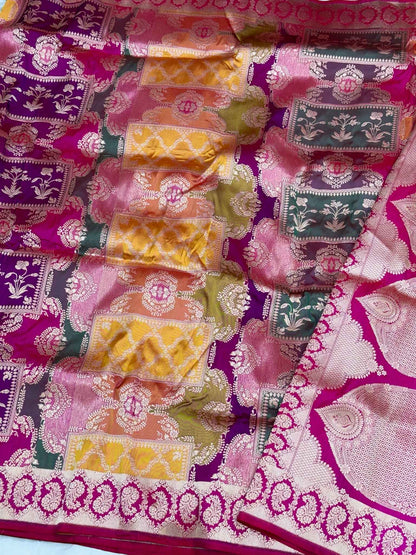 Rani Pink Pure Katan Silk Handwoven Banarasi Saree