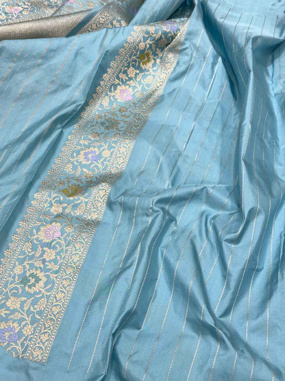 Sky Blue Pure Double Katan Silk & Mulberry Silk | Kadhwa Weave | Handwoven  Authentic Banarasi Saree